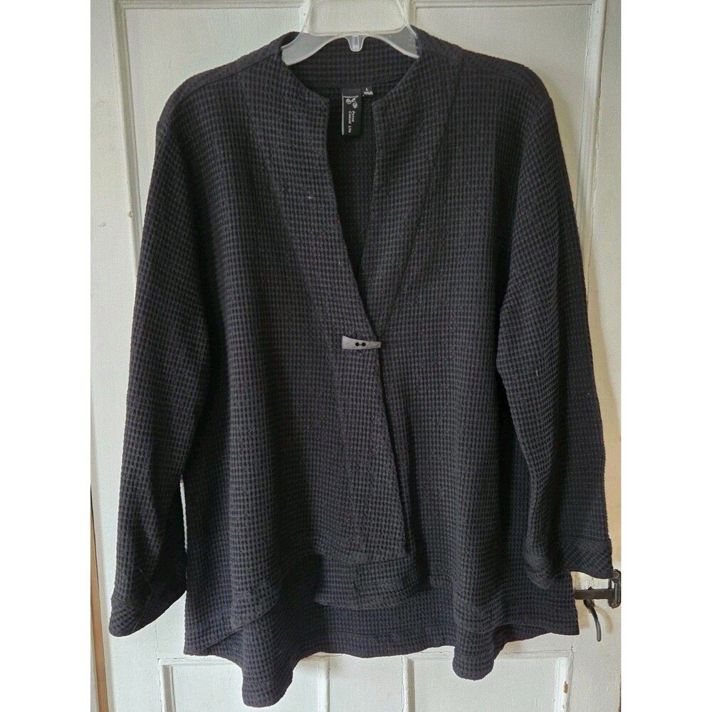 Focus Casual Life Black Cotton Waffle One Button Swing Jacket Asymmetrical Large